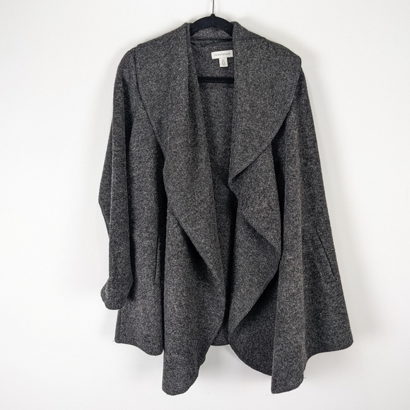 Paraphrase Sweaters - Paraphrase Grey Cardigan Waterfall Open Front Size 8 Wool Blend